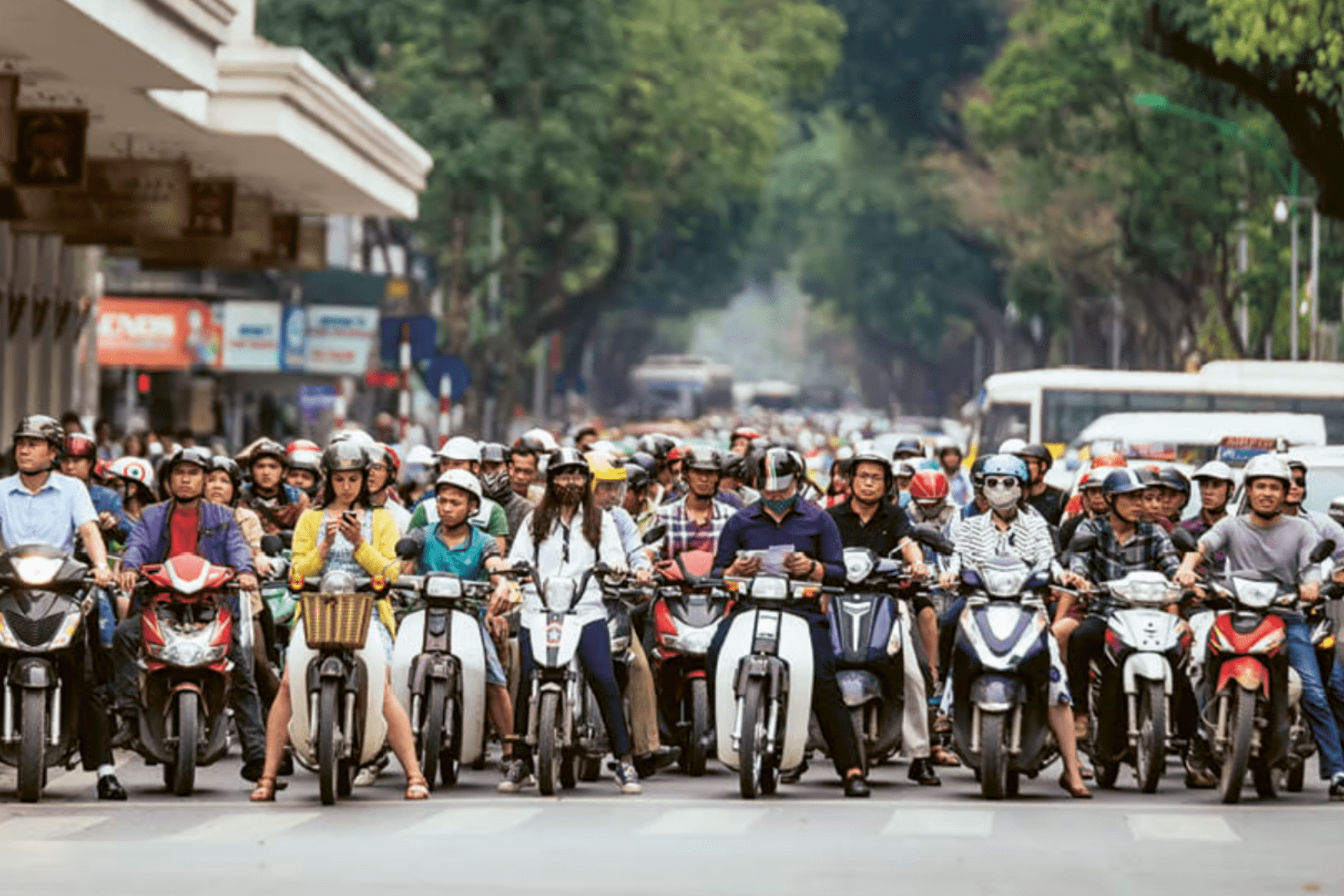scooters at traffic light